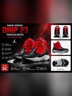 Bundle Of 2 NWOB Jordan Drip 23 Toddler Boots Size 5C Black Gym Red Shoes